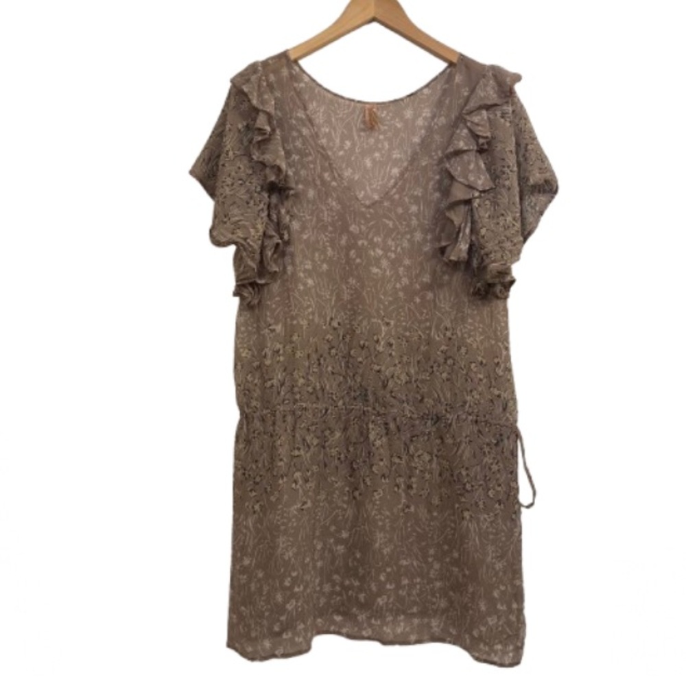 Pinkerton Silk Dress Ruffled Sleeve size Large drawstring waist
